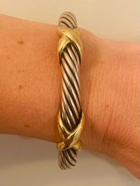 David Yurman Classic Cable Sterling Silver 14K Gold Double X Cuff Bracelet